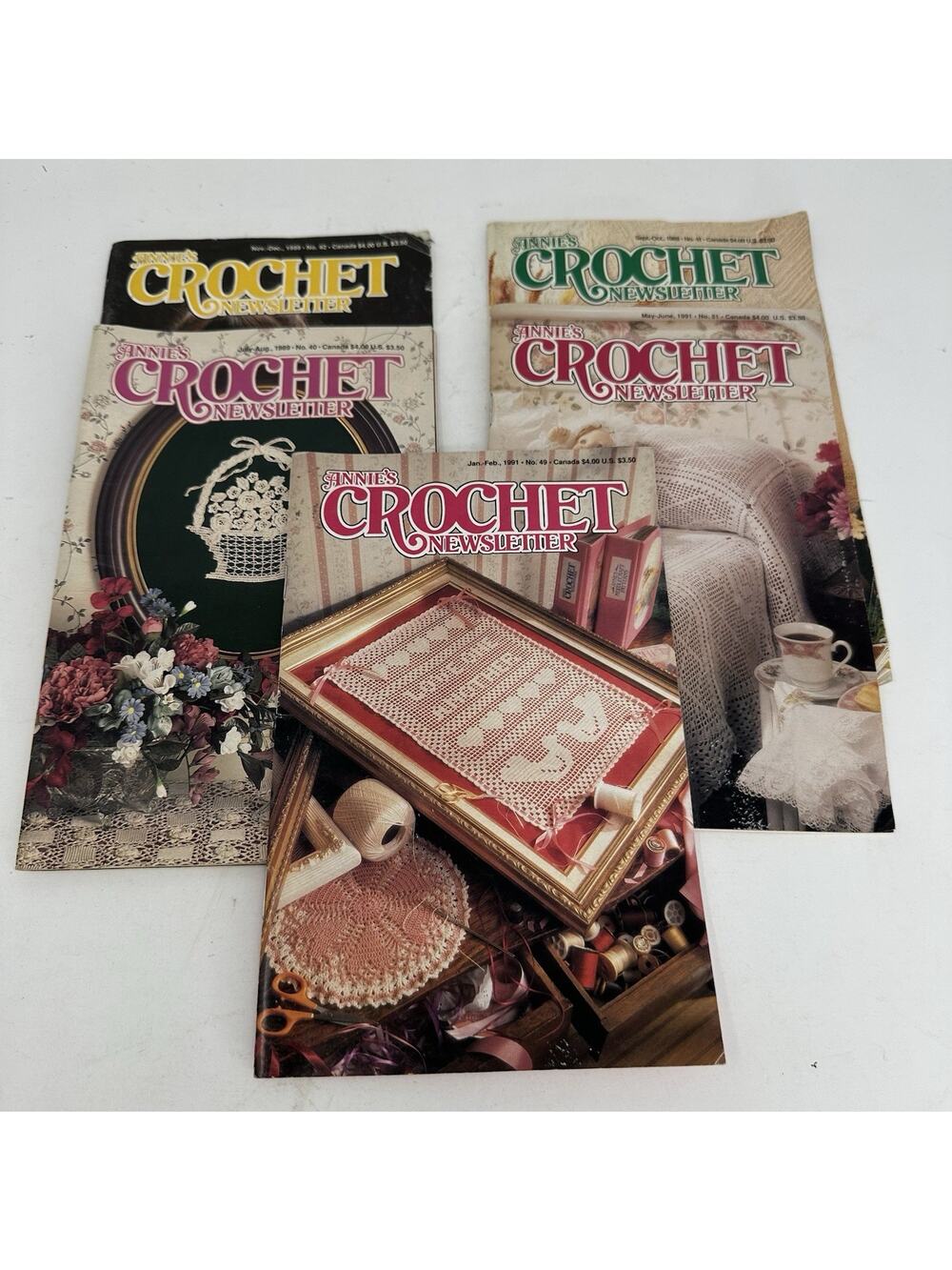 Annie's Crochet Newsletter Vintage, 1989, #40,41,42. 1991, #49,51. 5 ISSUES